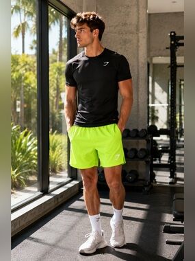 Gymshark Neon Lime Training Shorts Men’s L Running Workout Athletic Activewear